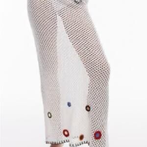 Topshop Nordstrom Mesh Stitch Maxi Sweater Skirt Crochet cream size 4-6